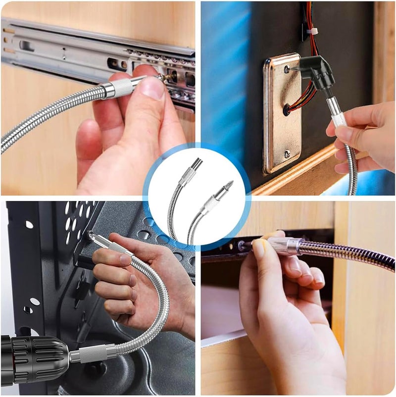 CIGOTU 17Pcs Tools Flexible Drill Bit Extension,Include 3Pcs Rotatable Socket Adapter 2Pcs Hex Shank 105° Right Angle Drill Attachment 10 Short Screwdriver Bits 90° Angled Bits & Bendable Drill Bit Extension - Image 2